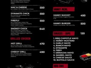 Hankers - Artisans of Burger menu
